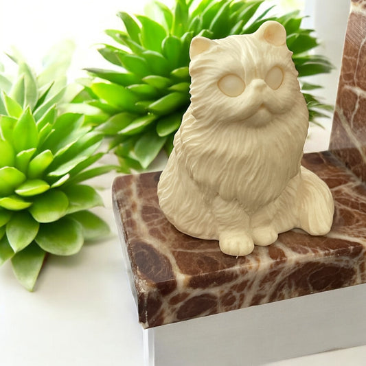 Coppia fermalibri marmo e resina a guisa di Gatti Persiani, anni ‘70