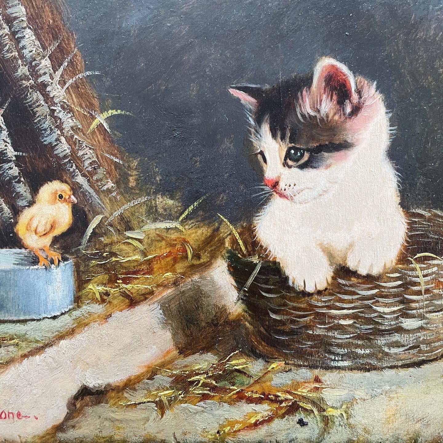 Painting on tablet kitten and chick