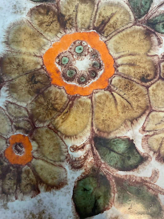 Piatto musicale francese, anni ‘60, ceramica floreale