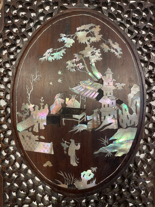 Antico pannello boiserie con intarsi di madreperla e trafori, fine ‘800 tardo Qing