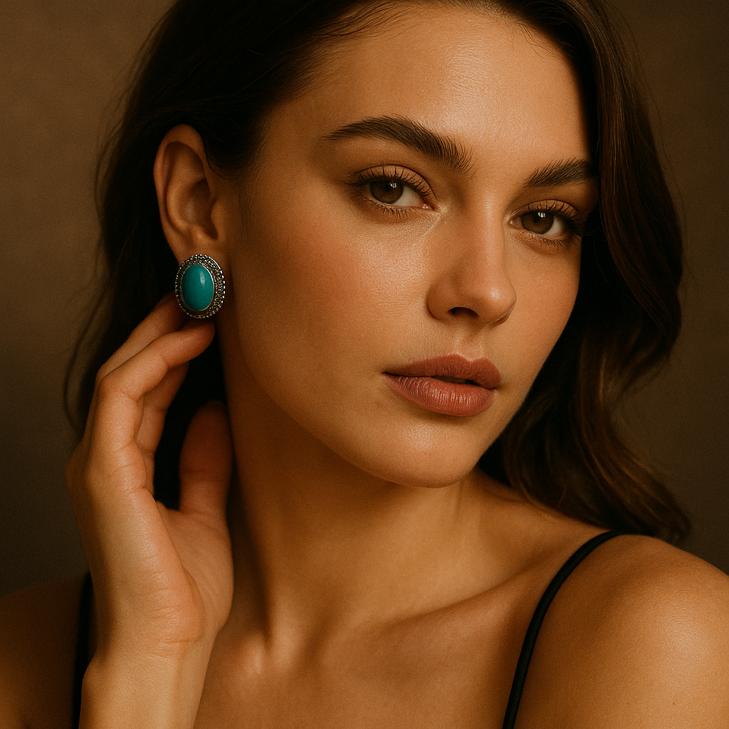 Orecchini in argento, turchese e marcasiti anni ‘60