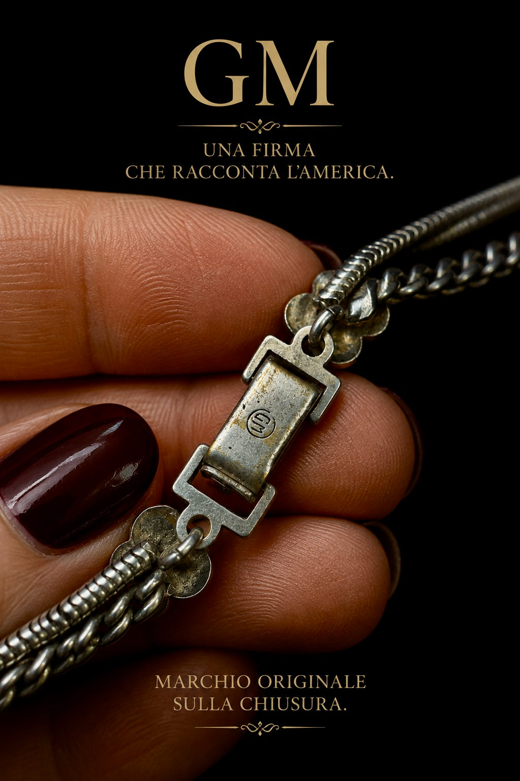 Collier GM liberty reborn argentato con cabochons in pietra verde, made in USA anni ‘50