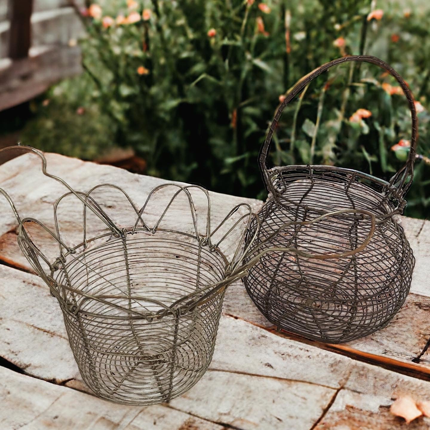 Pair of antique egg baskets