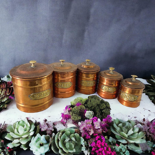 Antique copper spice jars