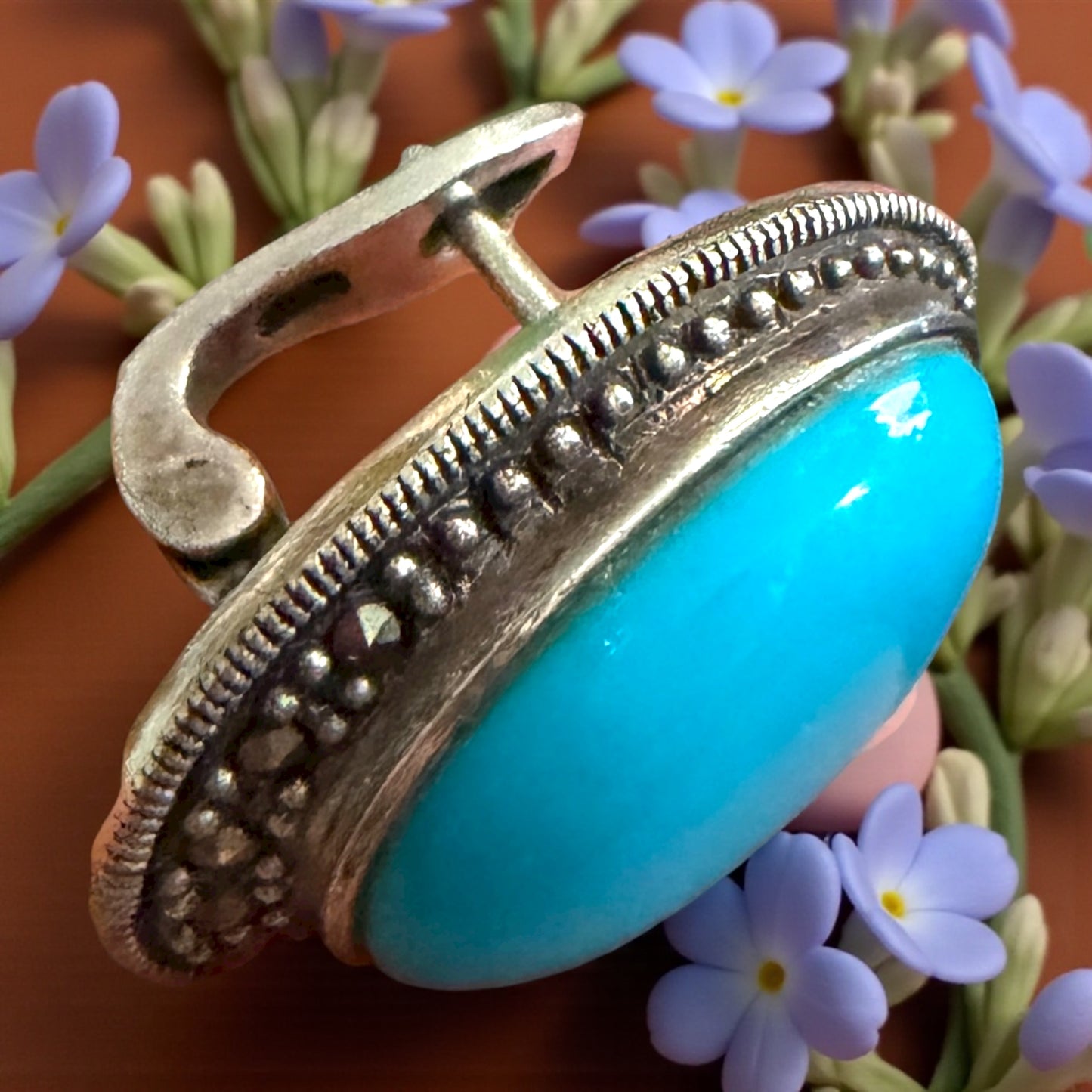 Orecchini in argento, turchese e marcasiti anni ‘60