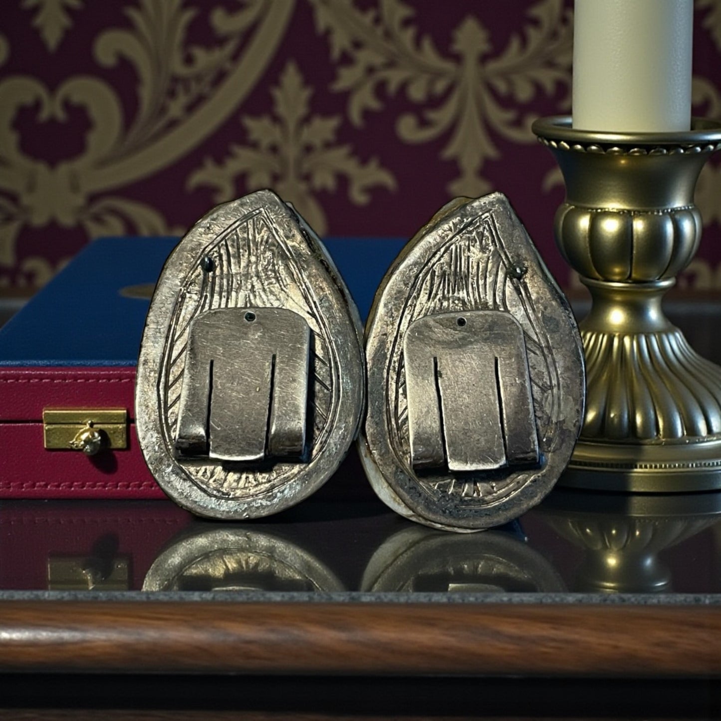 Fibbie antiche gioiello per scarpe, fine ‘800, madreperla ed argento