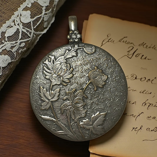 Pendente gioiello argento massiccio con specchio al mercurio, liberty, fine ‘800 - primo ‘900