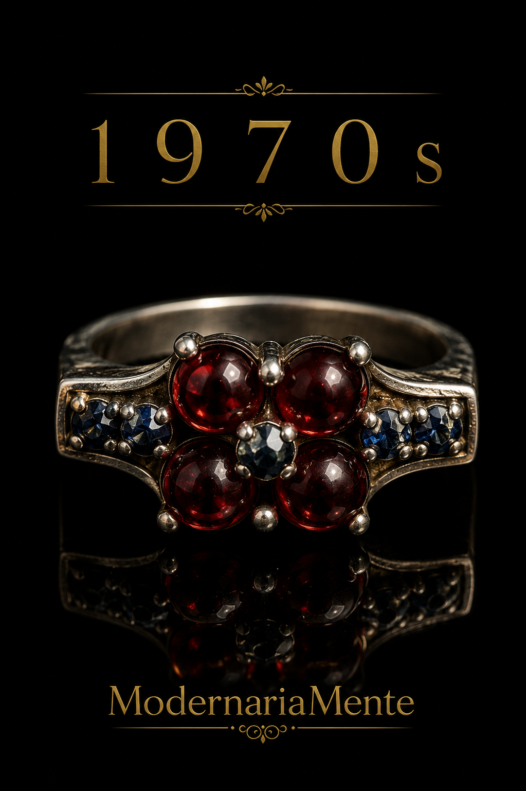 Anello argento 925 con spinelli blu e vetri Boemi anni ‘70