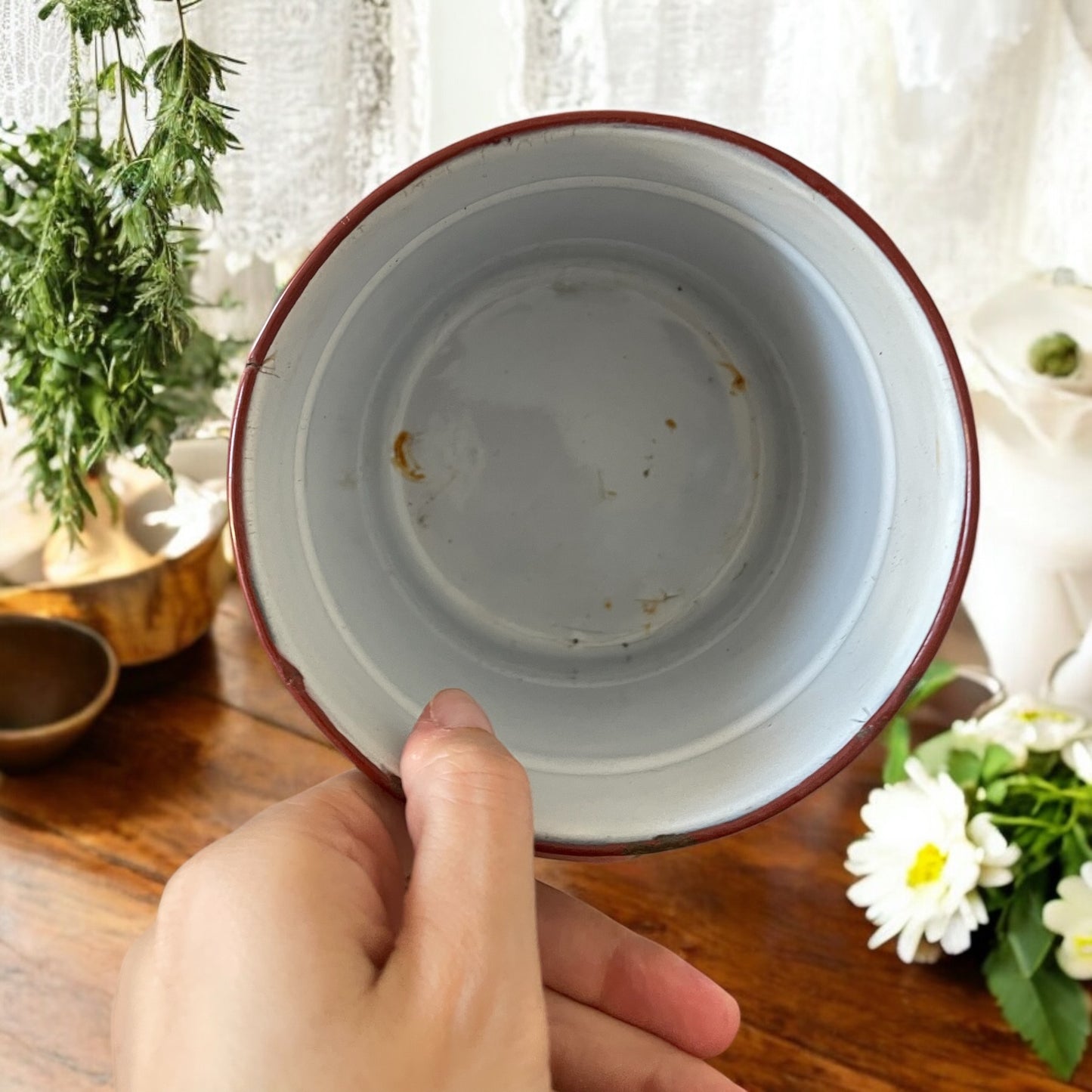 Set barattoli provenzali smaltati Rosso Borgogna anni 40