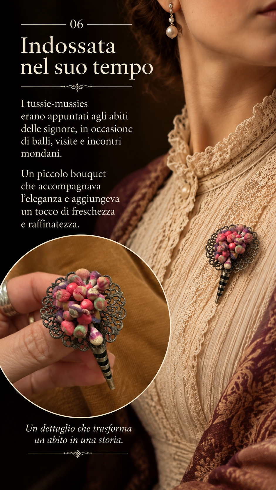 Antica spilla porta bouquet Tussie-Mussie argentata d’epoca