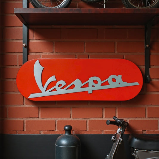 Insegna artigianale Vespa ispirata al design Piaggio anni 60