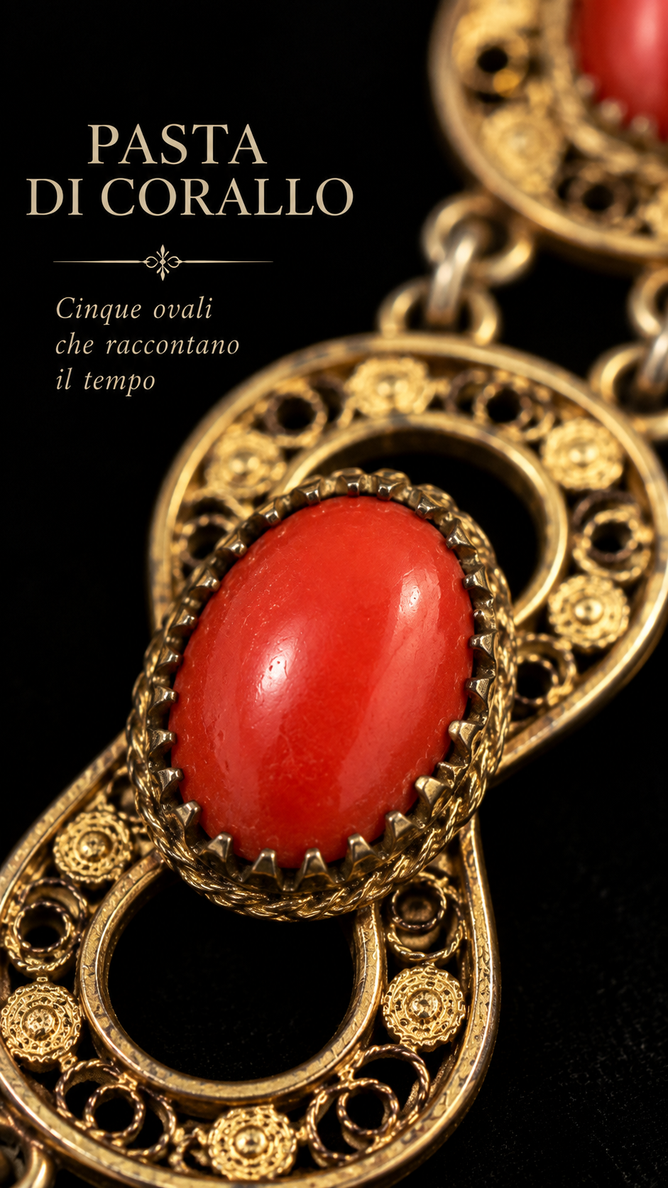 Bracciale filigranato in argento 800 e pasta di corallo, Campo Ligure, tradizione orafa