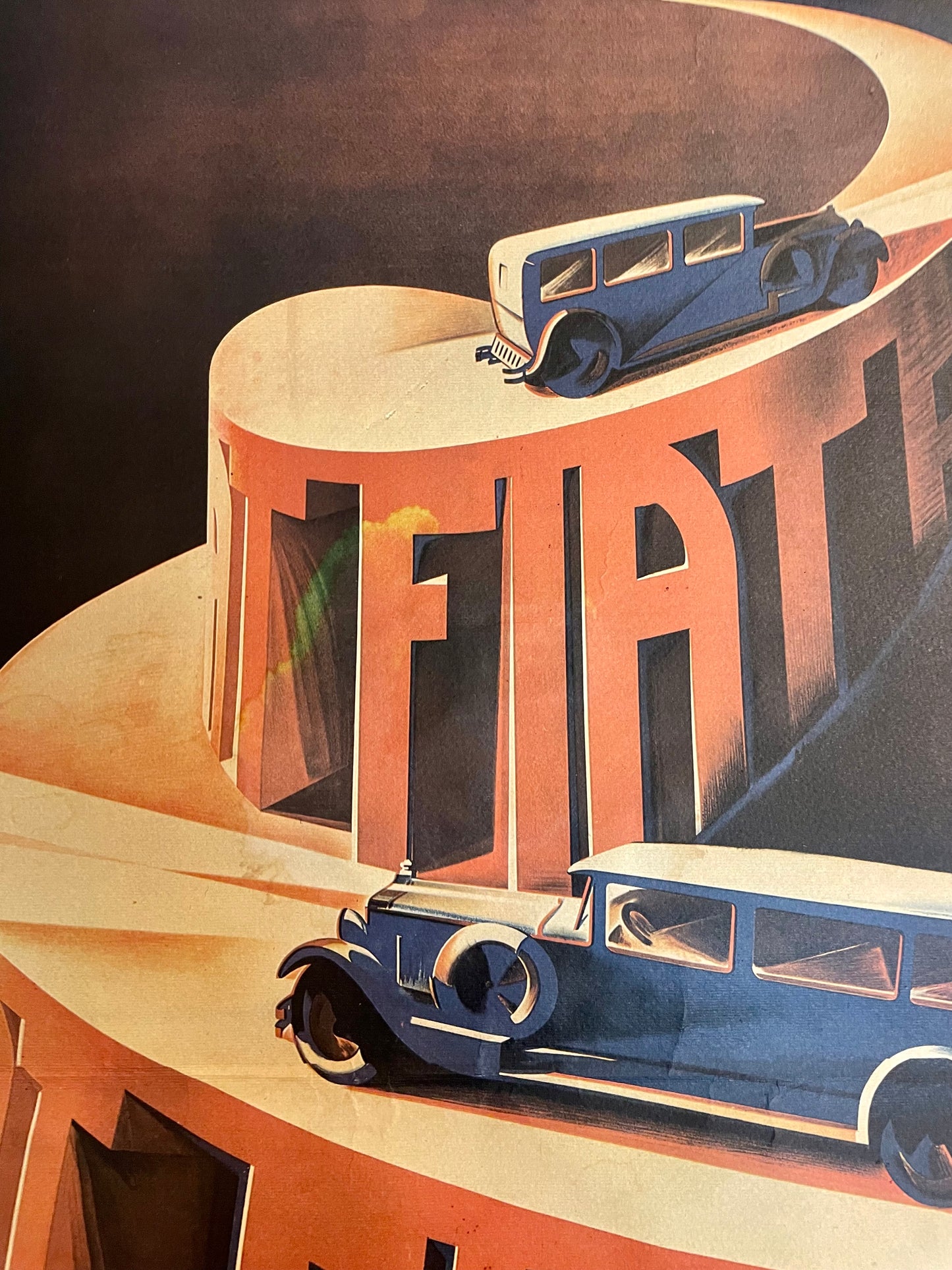 Manifesto futurista Riccobaldi per Fiat, ristampa rara Nebiolo/Fedrigoni anni ‘70