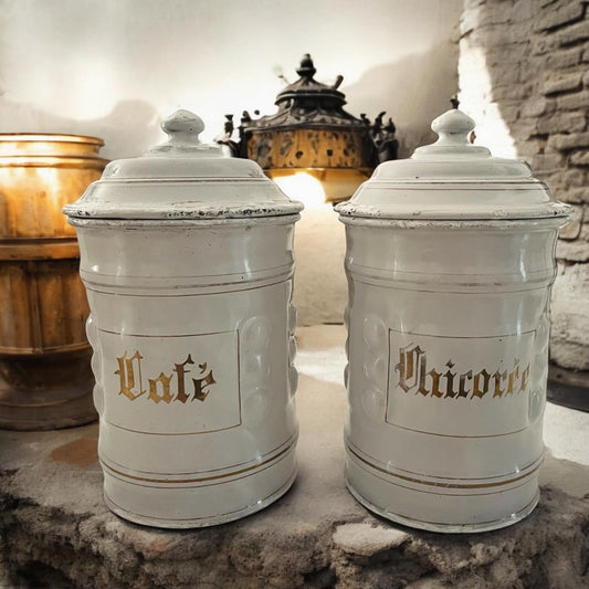 Pair of antique enamel jars from the 1910s