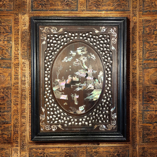 Antico pannello boiserie con intarsi di madreperla e trafori, fine ‘800 tardo Qing