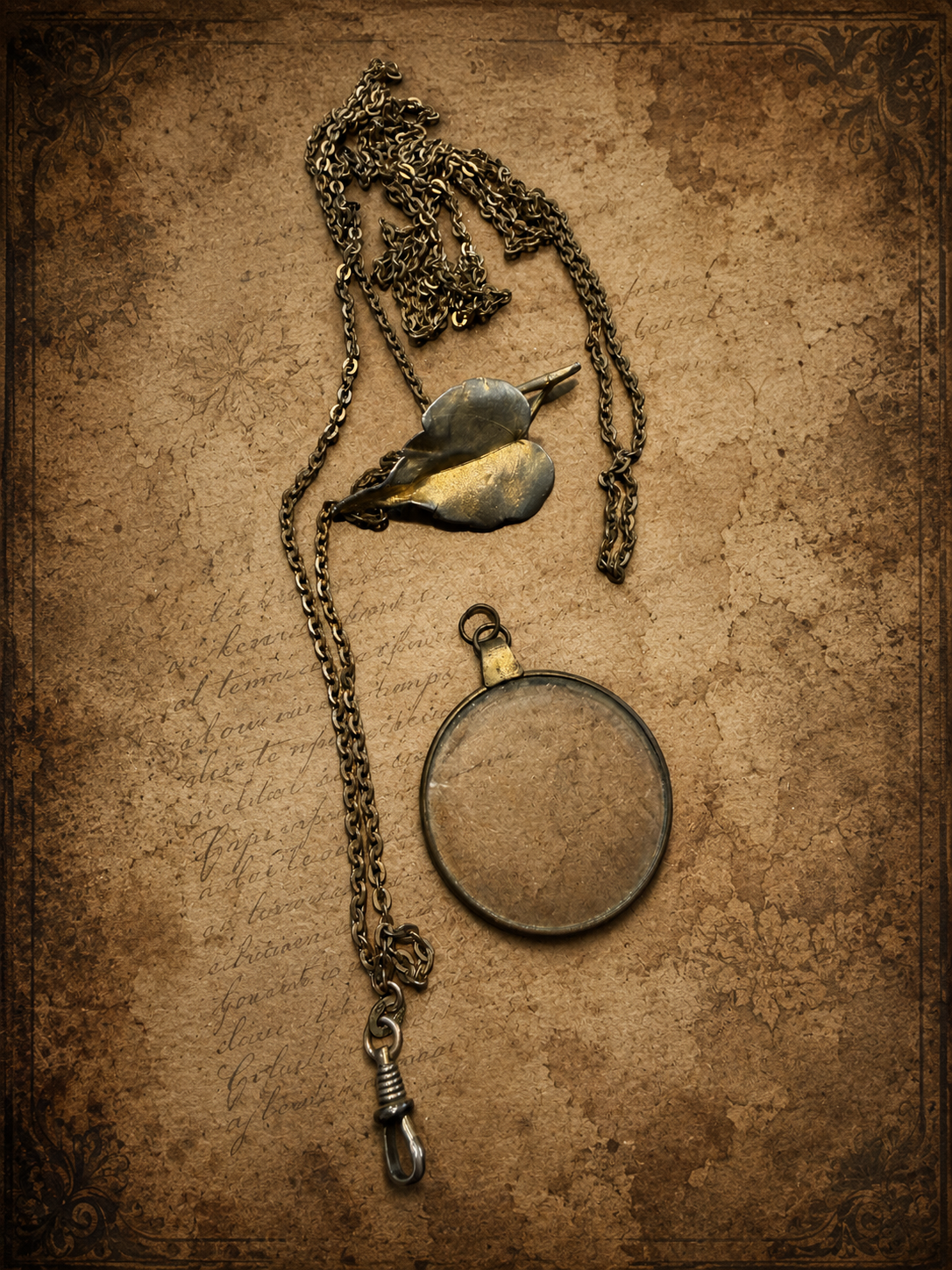 Set guard chain con pendente porta foto e spilla, fine ‘800