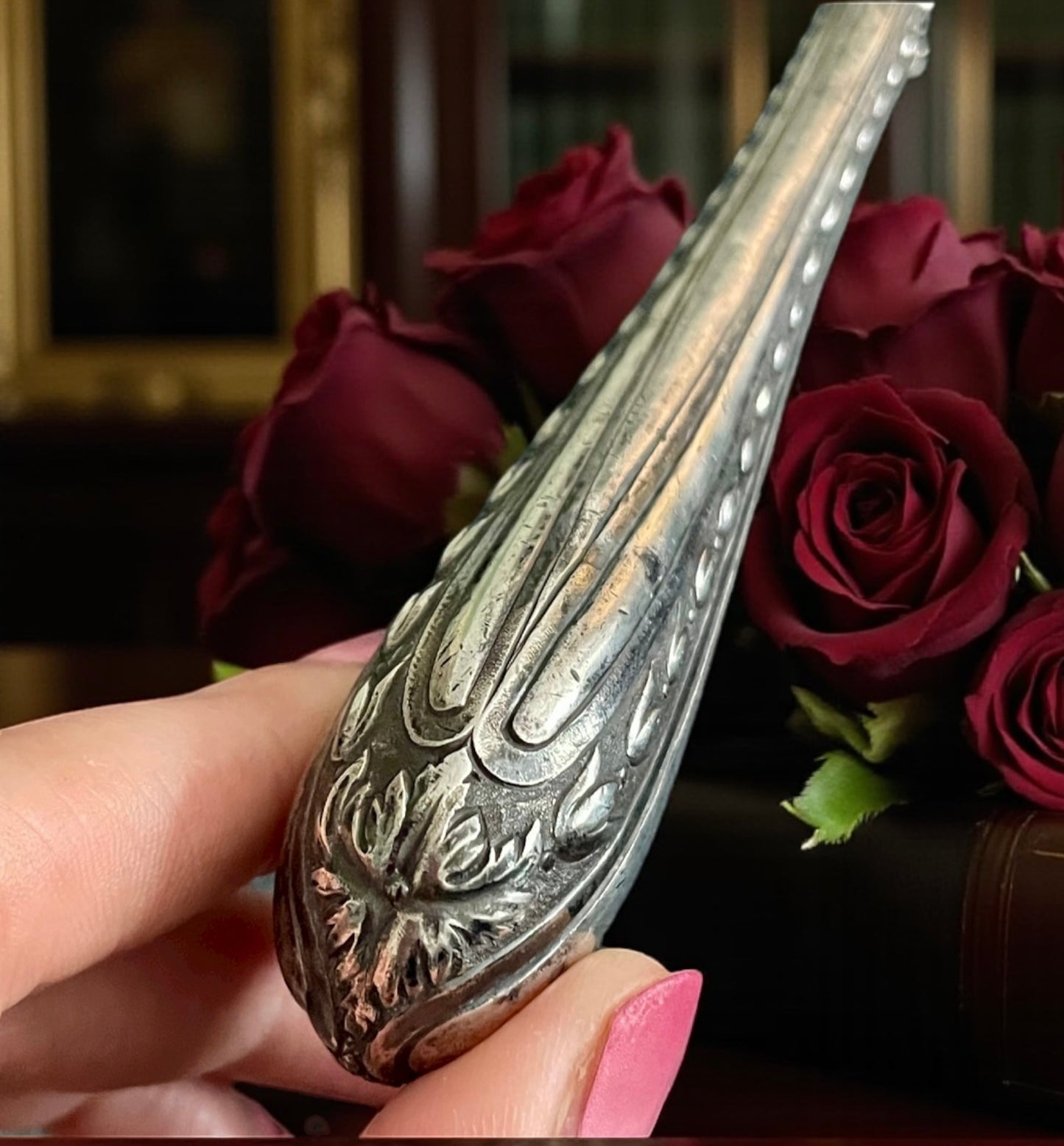 Antico tire-botte, tira lacci per stivaletti da donna con manico in argento, fine ‘800