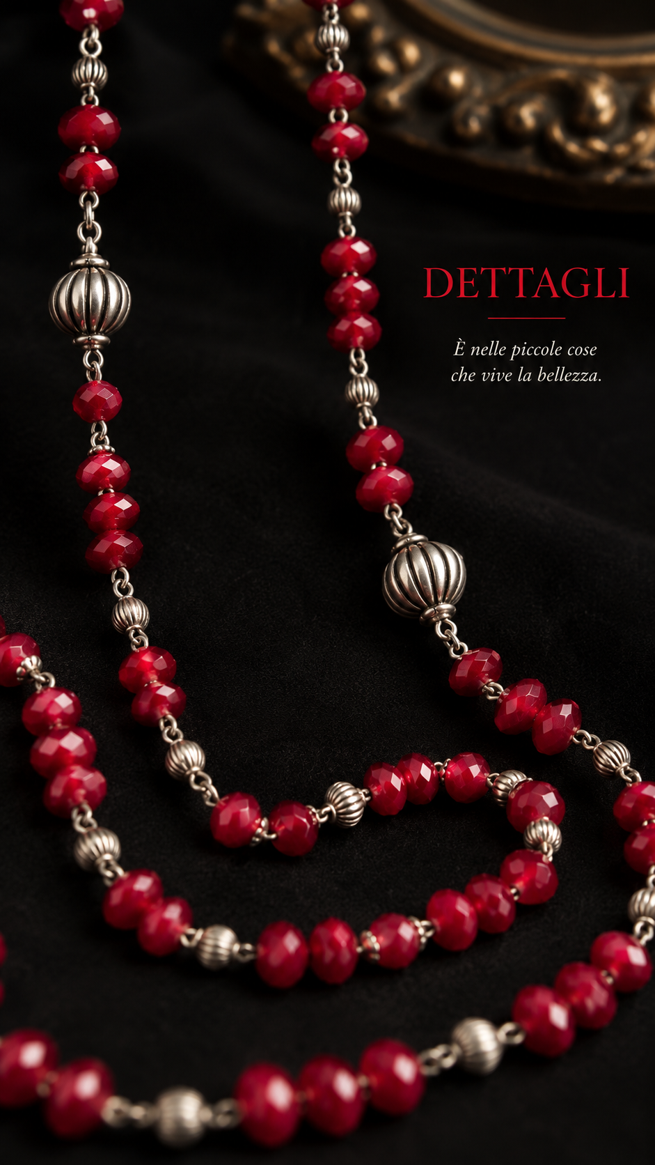 Sautoir lungo 130 cm rosso con elementi argentati, collana portabile a singolo o doppio giro