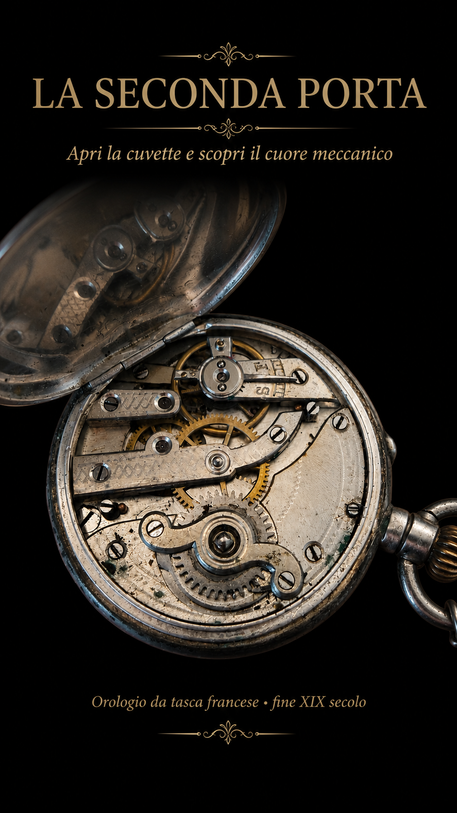 Antico esclusivo orologio da taschino fine ‘800 con cassa in argento massiccio e chatelaine argentata
