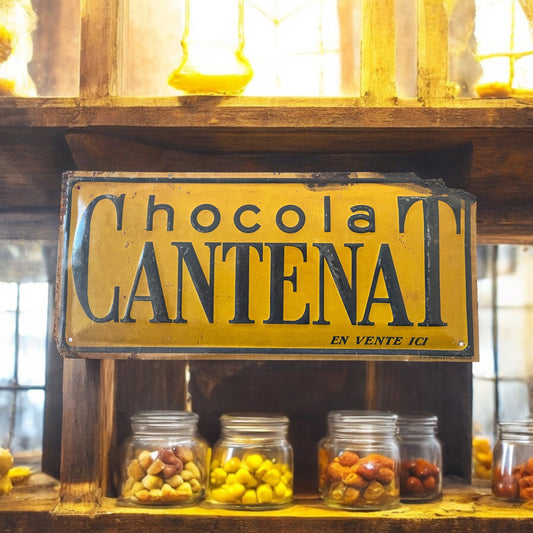 Antica insegna Chocolat Cantenat in lamiera anni ‘30-‘40