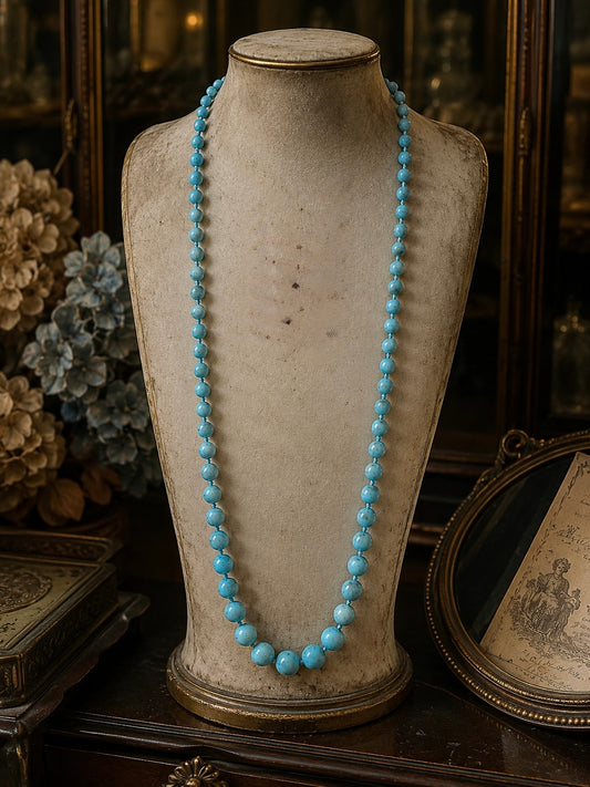 Collana anni ‘50 perle degradé di howlite turchese annodate a mano con chiusura in argento
