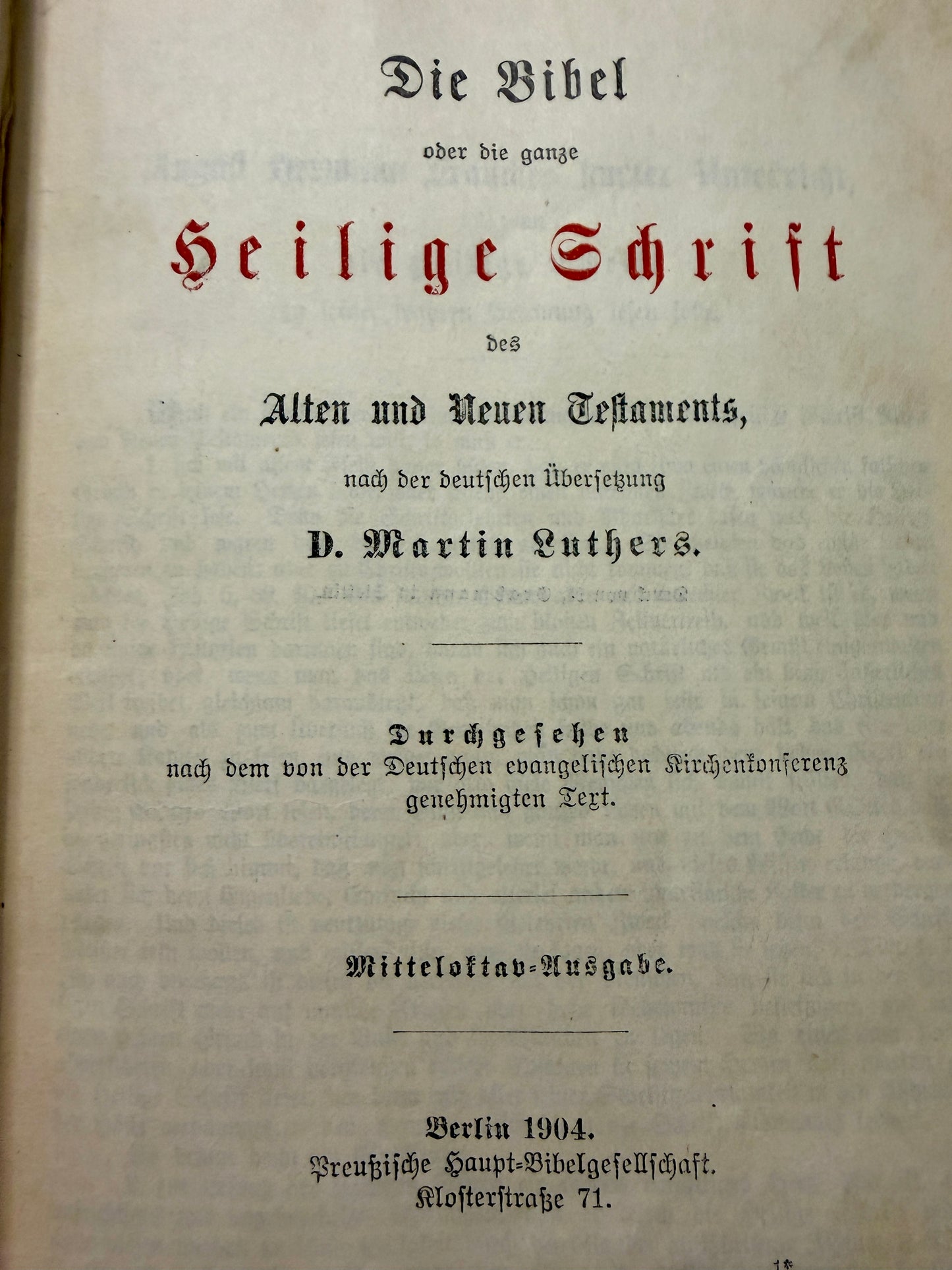 Antica Bibbia luterana del 1904 in caratteri gotici