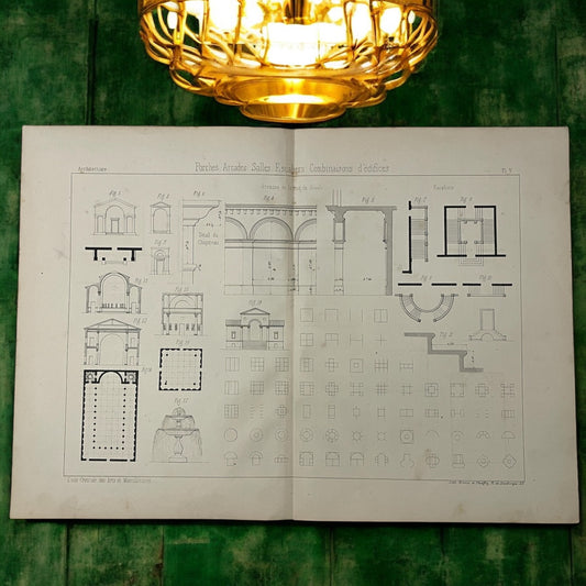 Coppia tavole architettura da studio, circa 1850, École des Artes Parigi