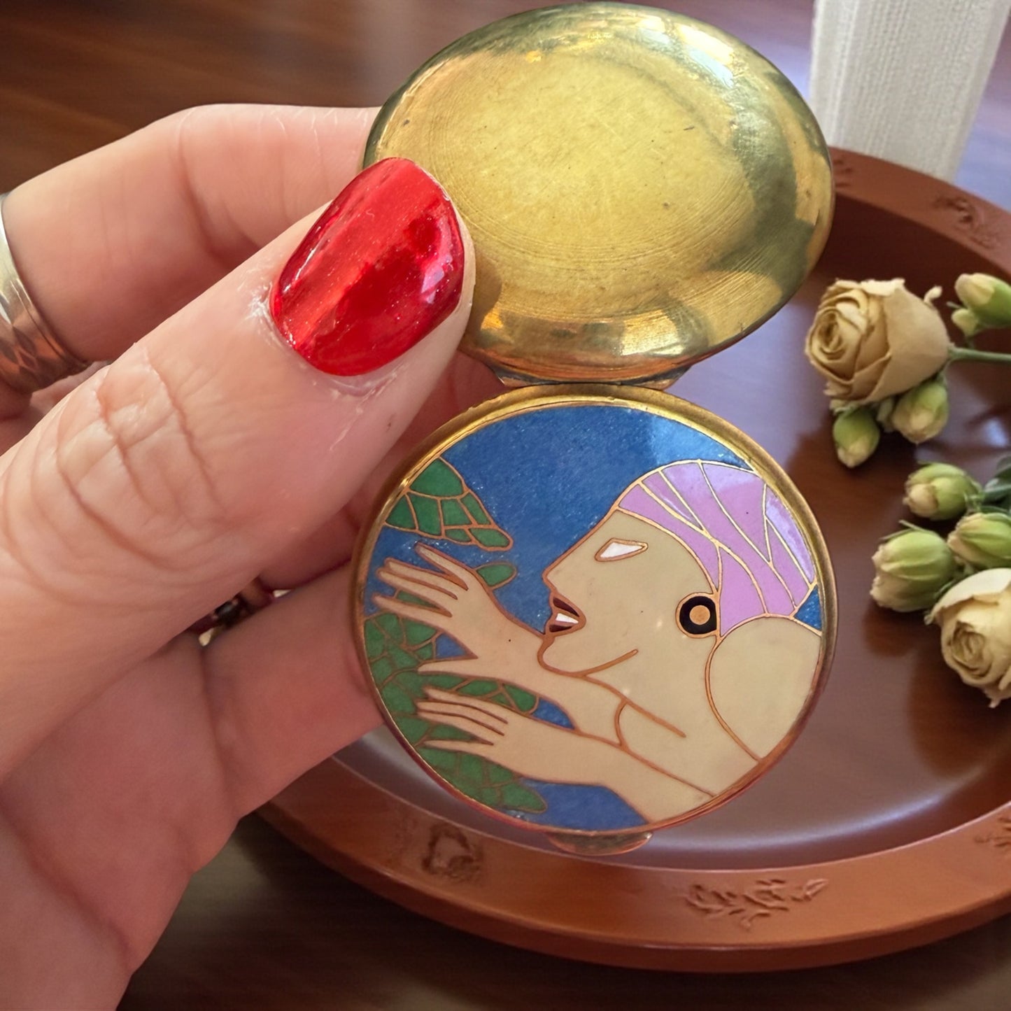 Porta cipria con specchio da borsetta tardo Déco - modernista, anni 30-40