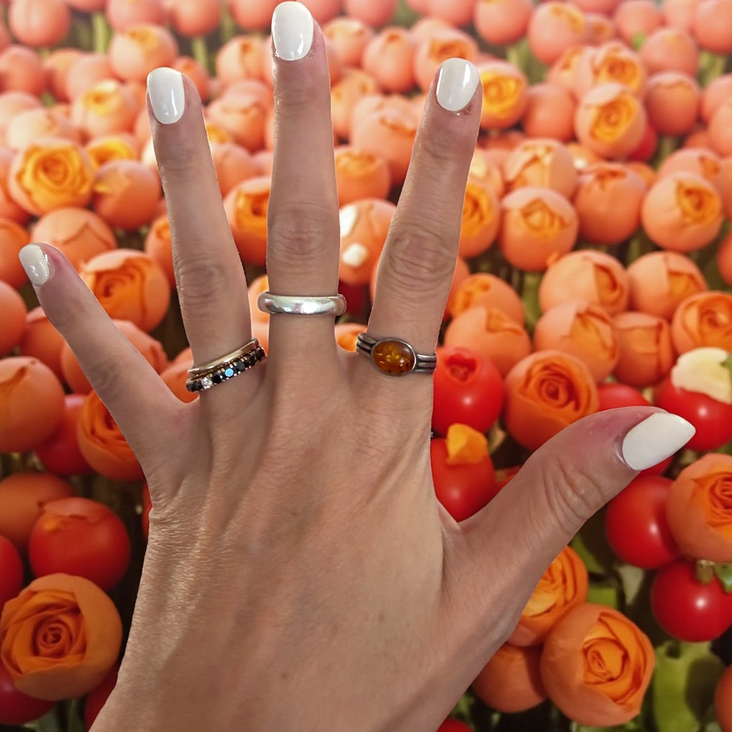 Anello in argento ed ambra baltica, ca anni 70-80