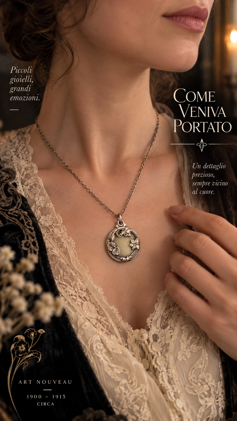 Medaglione art Nouveau a scorrimento con viola del pensiero 1910