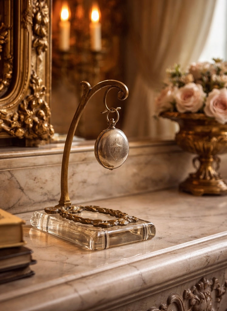 Antico porte-montre, porta orologio liberty in vetro molato e ottone, anni ‘10-‘20