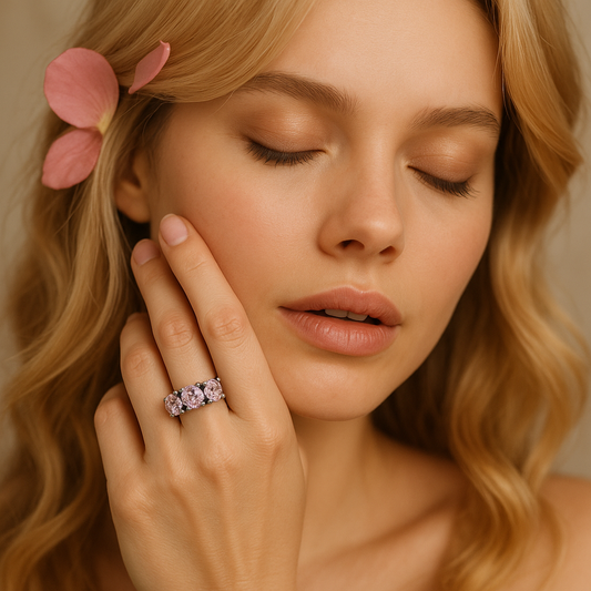 Anello trilogy argento e zirconi color malva