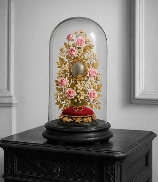 Antica campana per boule de mariage, fine ‘800 con base lignea