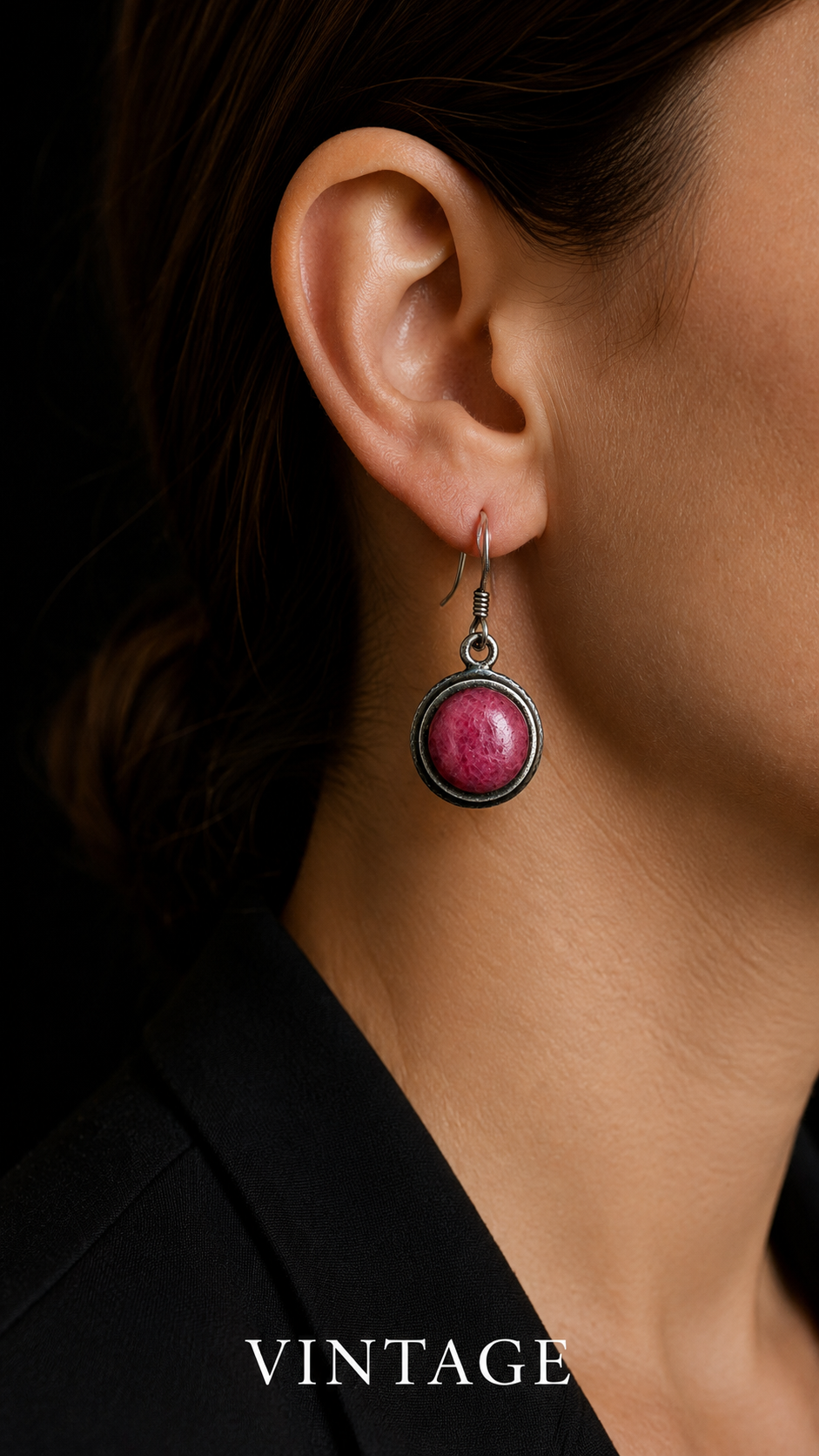 Orecchini pendenti in argento e cabochon di rodonite