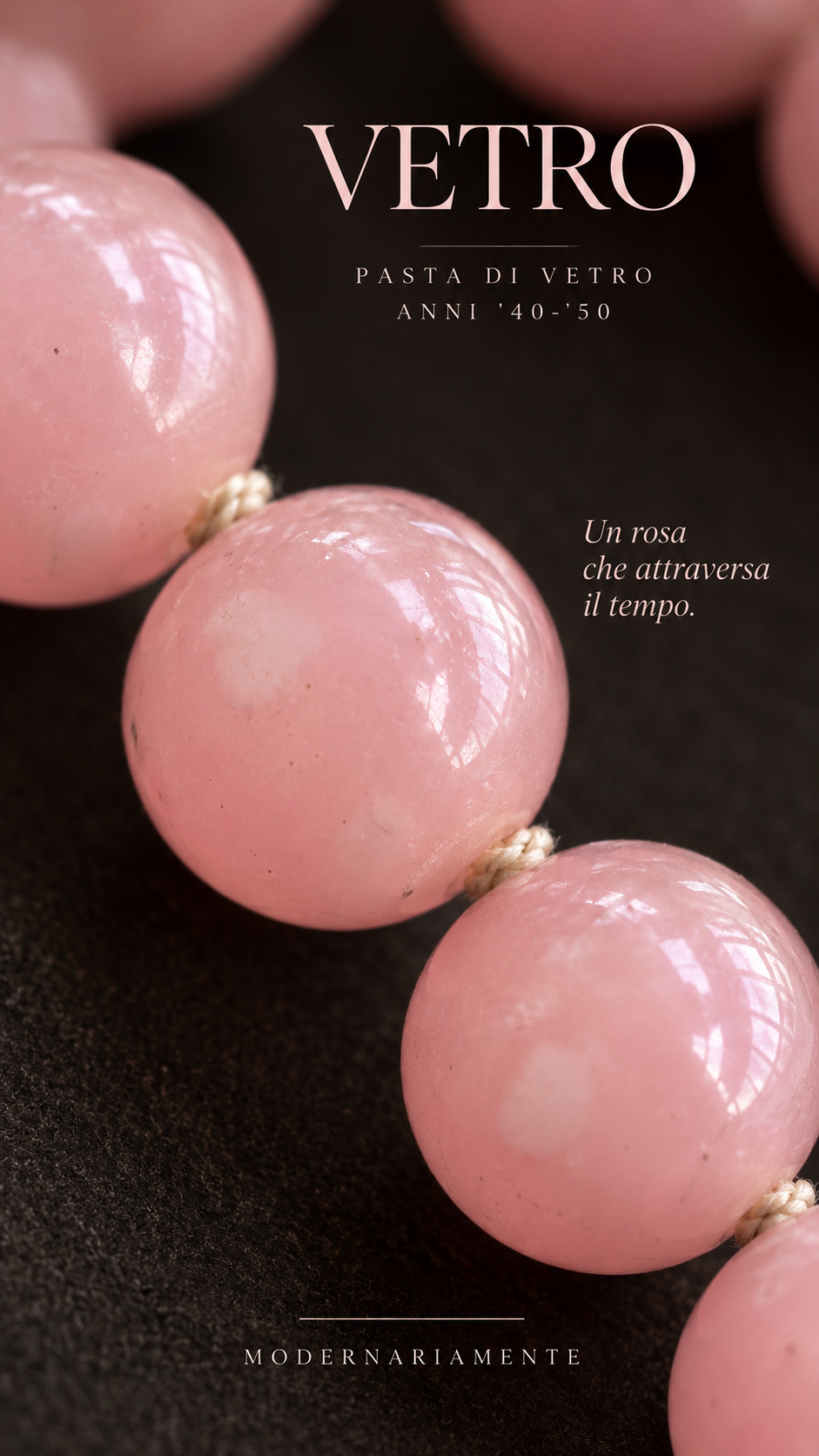 Collana 58 cm perle di pasta di vetro annodate a mano con chiusura gioiello a conchiglia