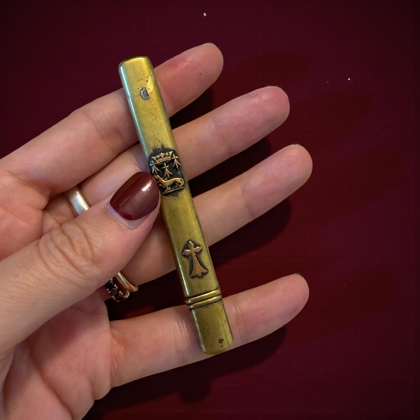 Porte crayon francese fine ‘800 primi ‘900 con stemma nobiliare e croce