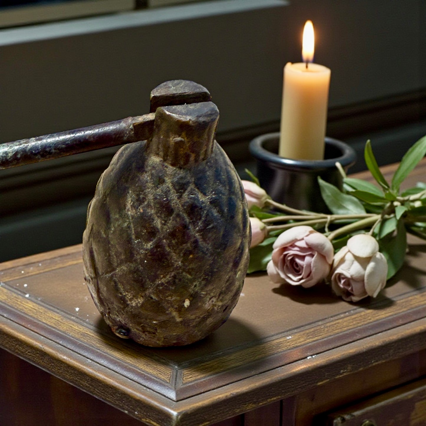 Spegni candele con campana mobile, decorato, in ghisa