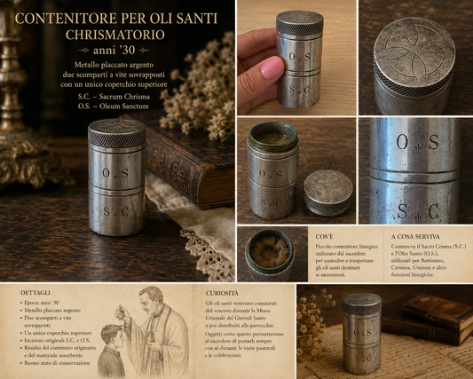 Contenitore doppio per olii santi, placcato argento, ca anni ‘30