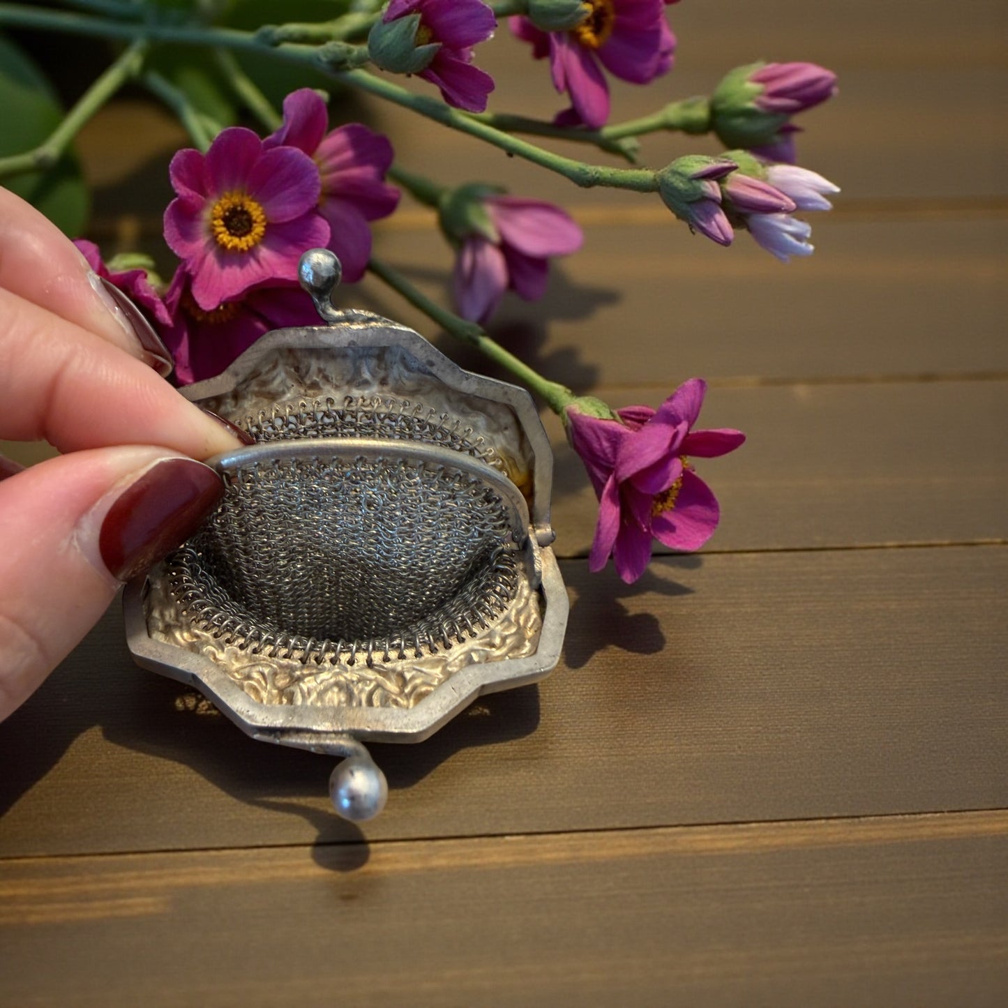 Porta monete in argento fine ‘800 da Chatelaine con doppia tasca