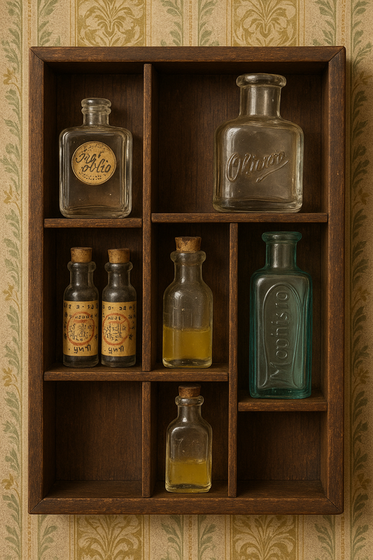 Collezione bottigliette Wunderkammer antiche: medicina, sacralità e profumeria.