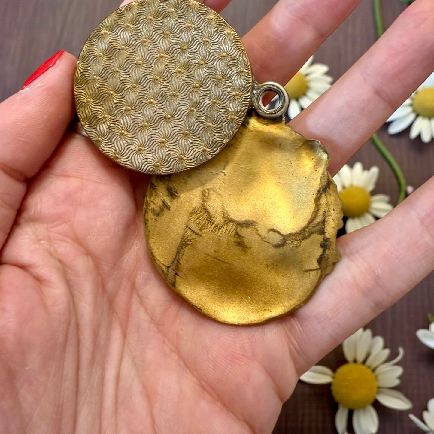 Specchio pendente a scorrimento, da Chatelaine o catena, Art Nouveau firmato Lasserre