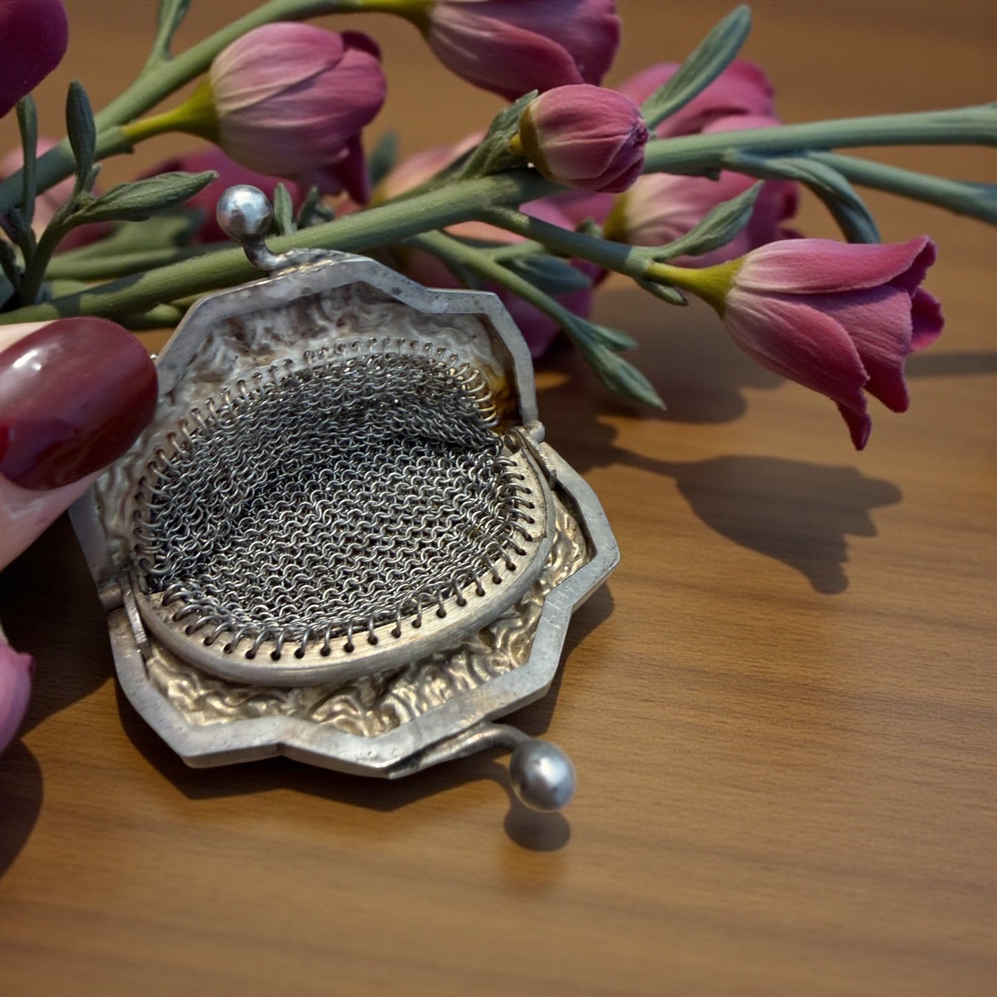 Porta monete in argento fine ‘800 da Chatelaine con doppia tasca