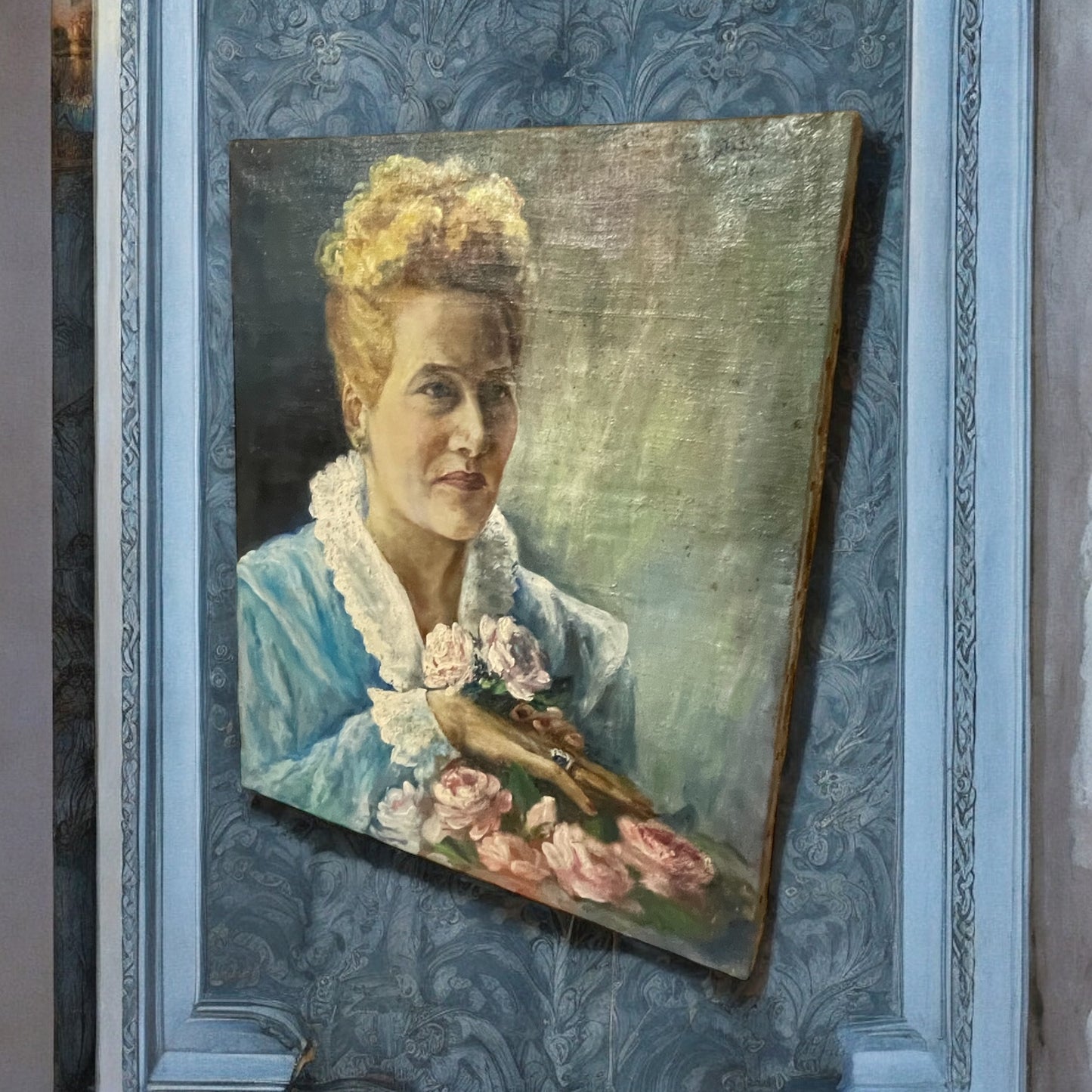 Dipinto ritratto donna olio su tela, 1948, firmato.