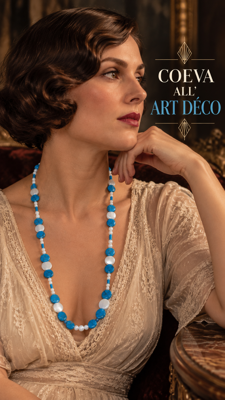 Collana southwest americano ca anni 30-40 con elementi discoidali color turchese e madreperla