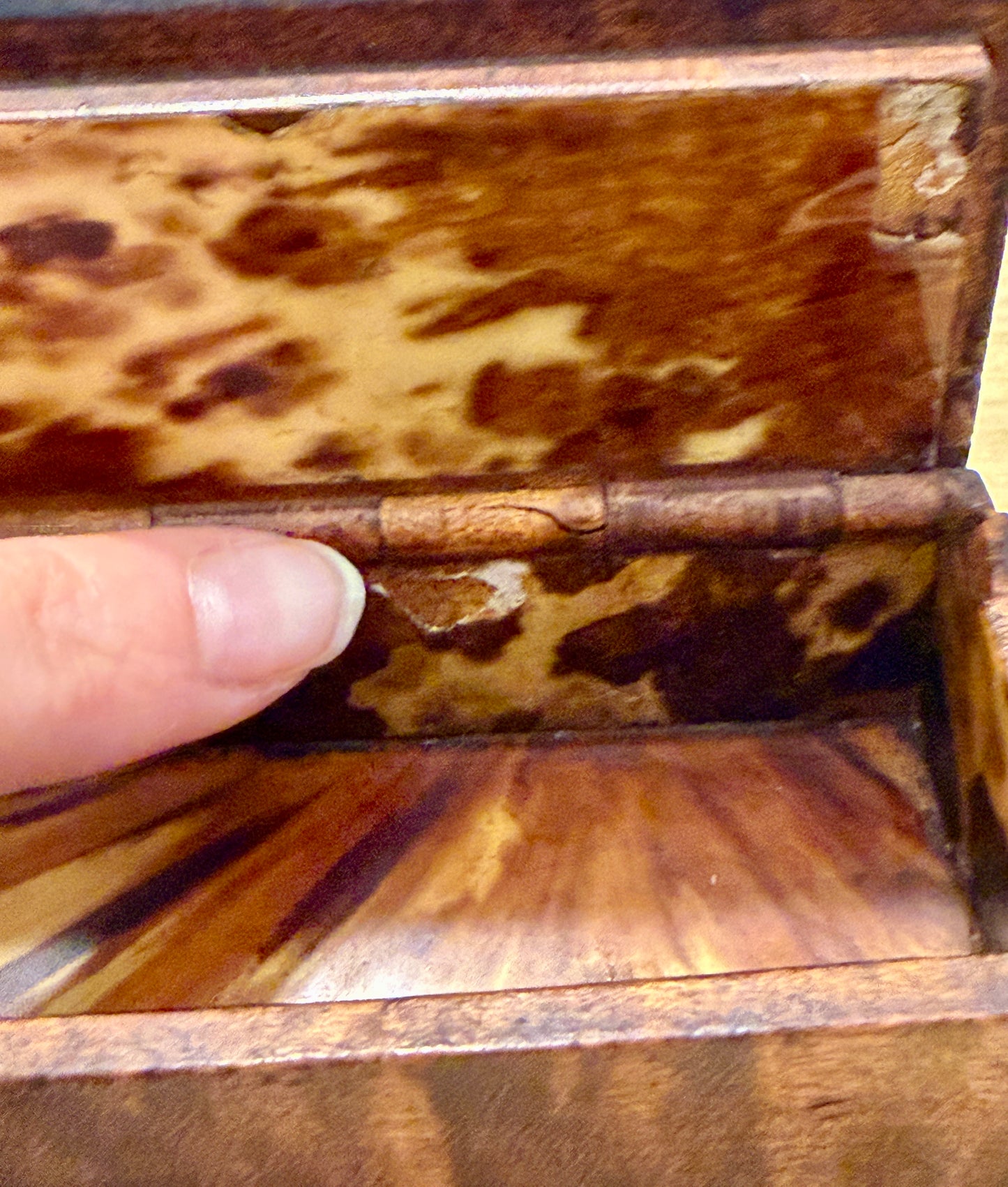 Antica tabacchiera metà ottocento in radica con intarsi