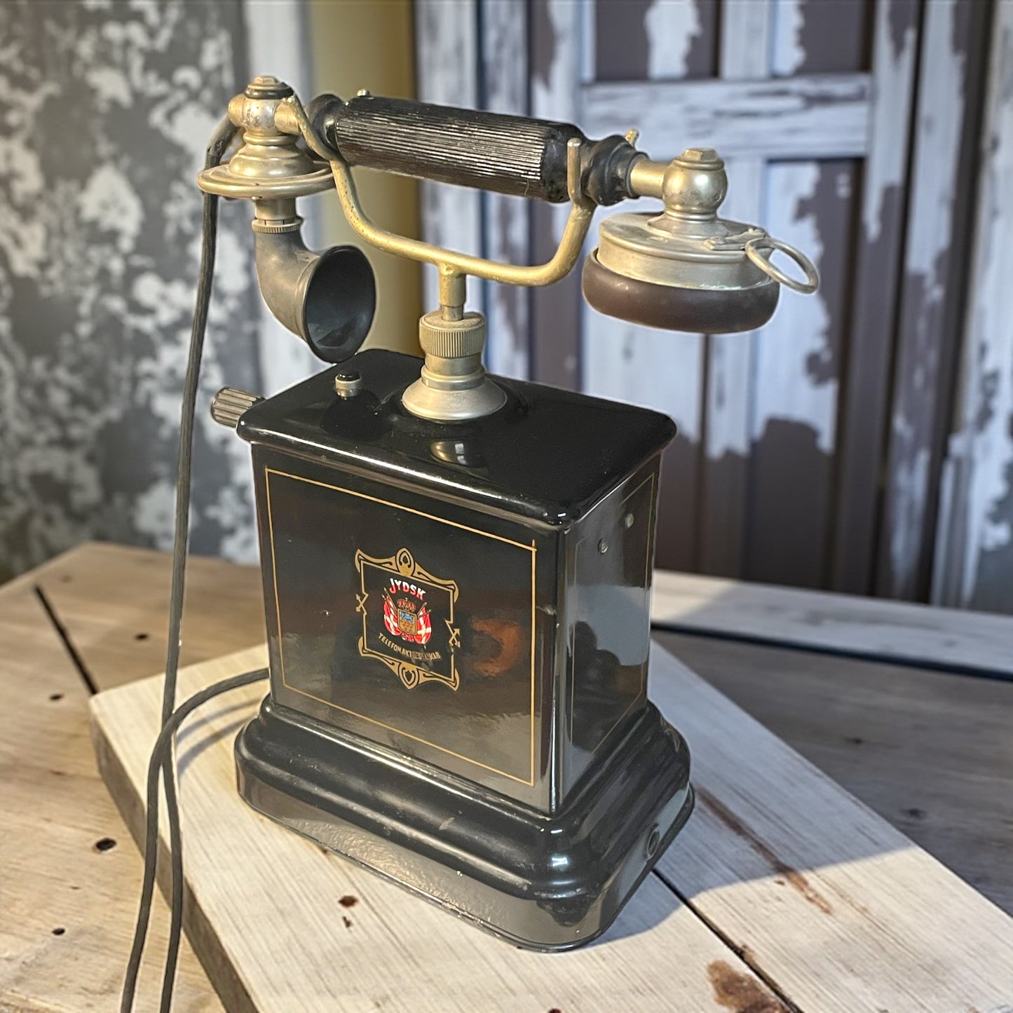 Antico telefono a manovella Jydsk danese, candlestick raro primi ‘900