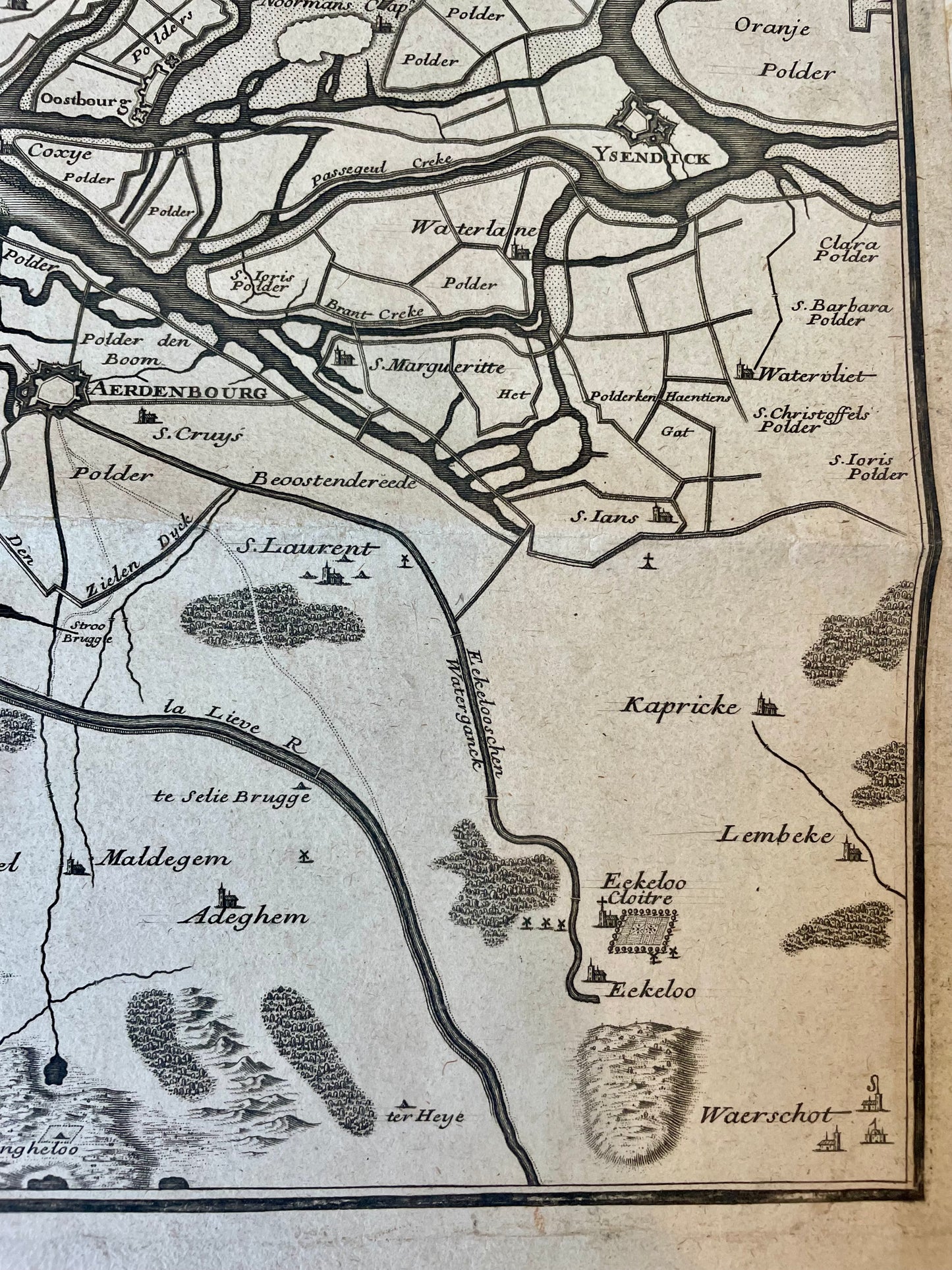 Mappa antica Fiandre (Ostenda, Bruges e polder) par Nicolas De Fer 1709