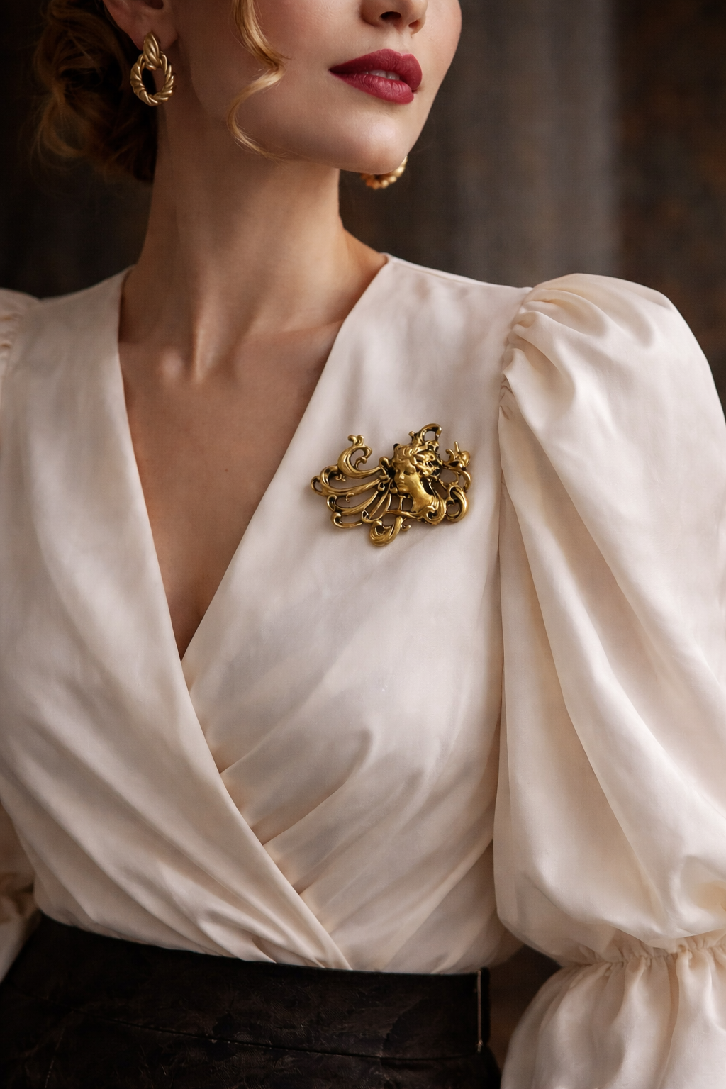 Spilla Liberty revival in lega, la donna & la metamorfosi in Natura