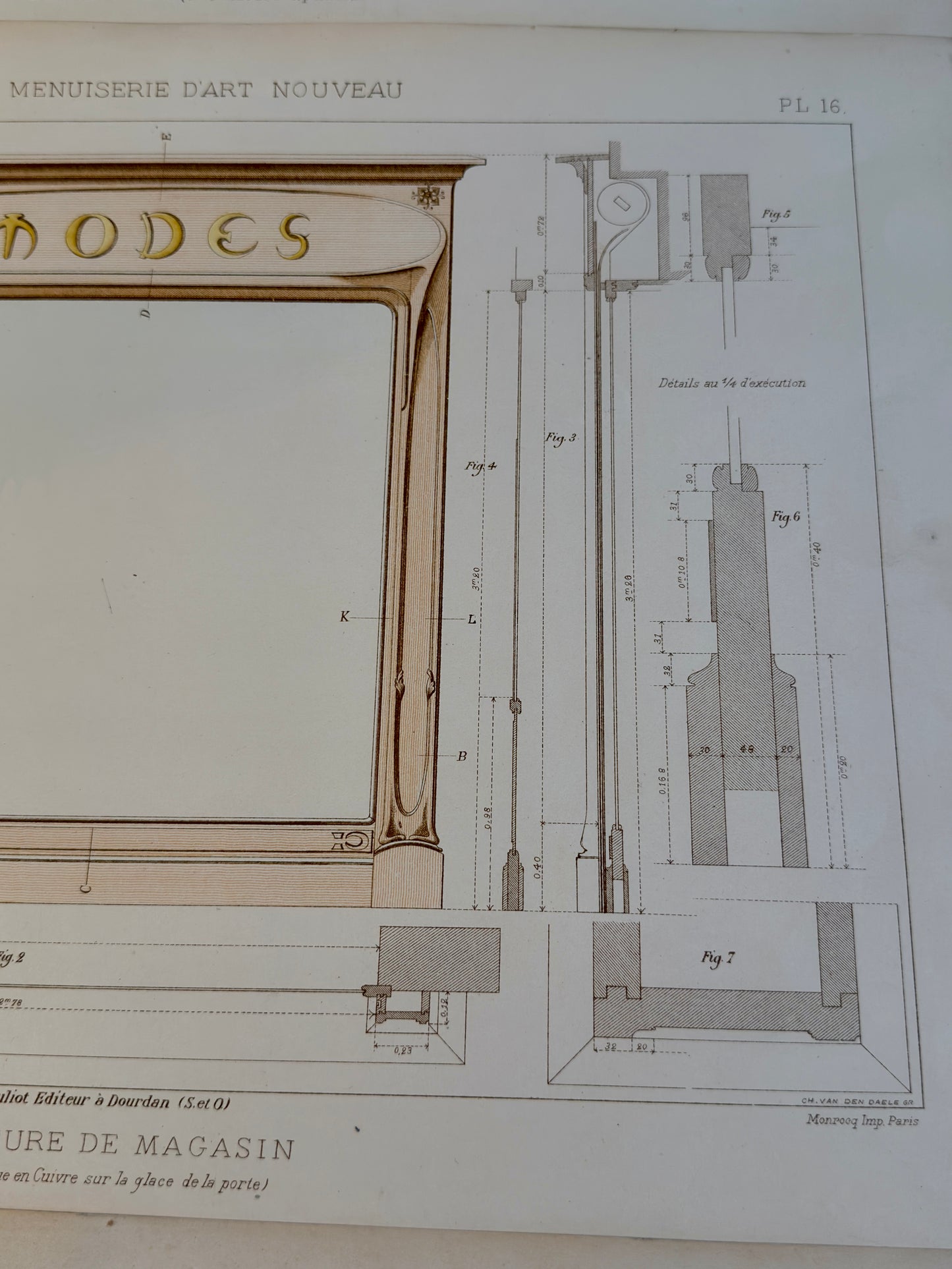 Lotto n.3 grandi tavole Architettura Art Nouveau d’epoca Menuiserie