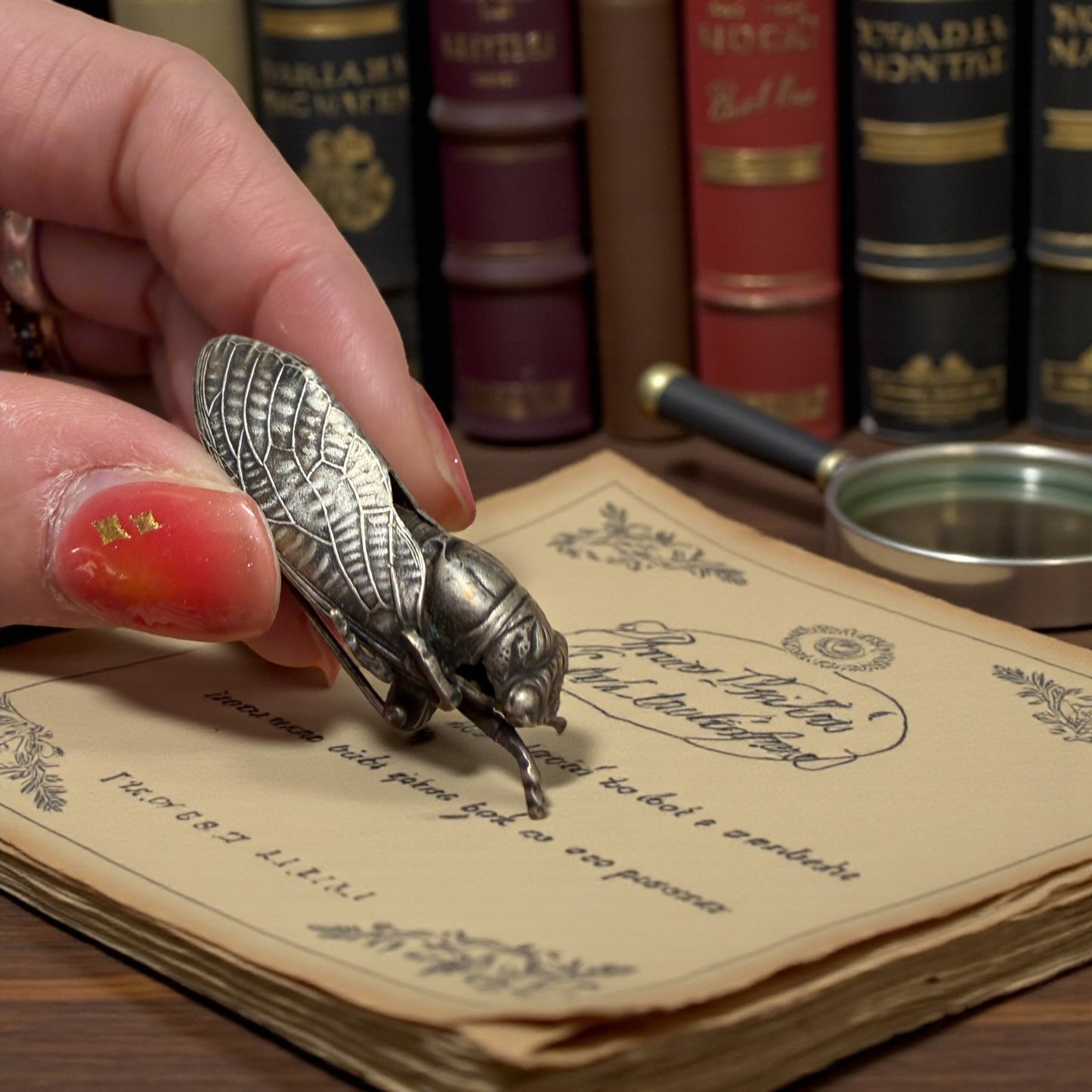 Antica spilla a guisa di cicala in argento, fine ‘800, simbolo colto lavorazione finissima